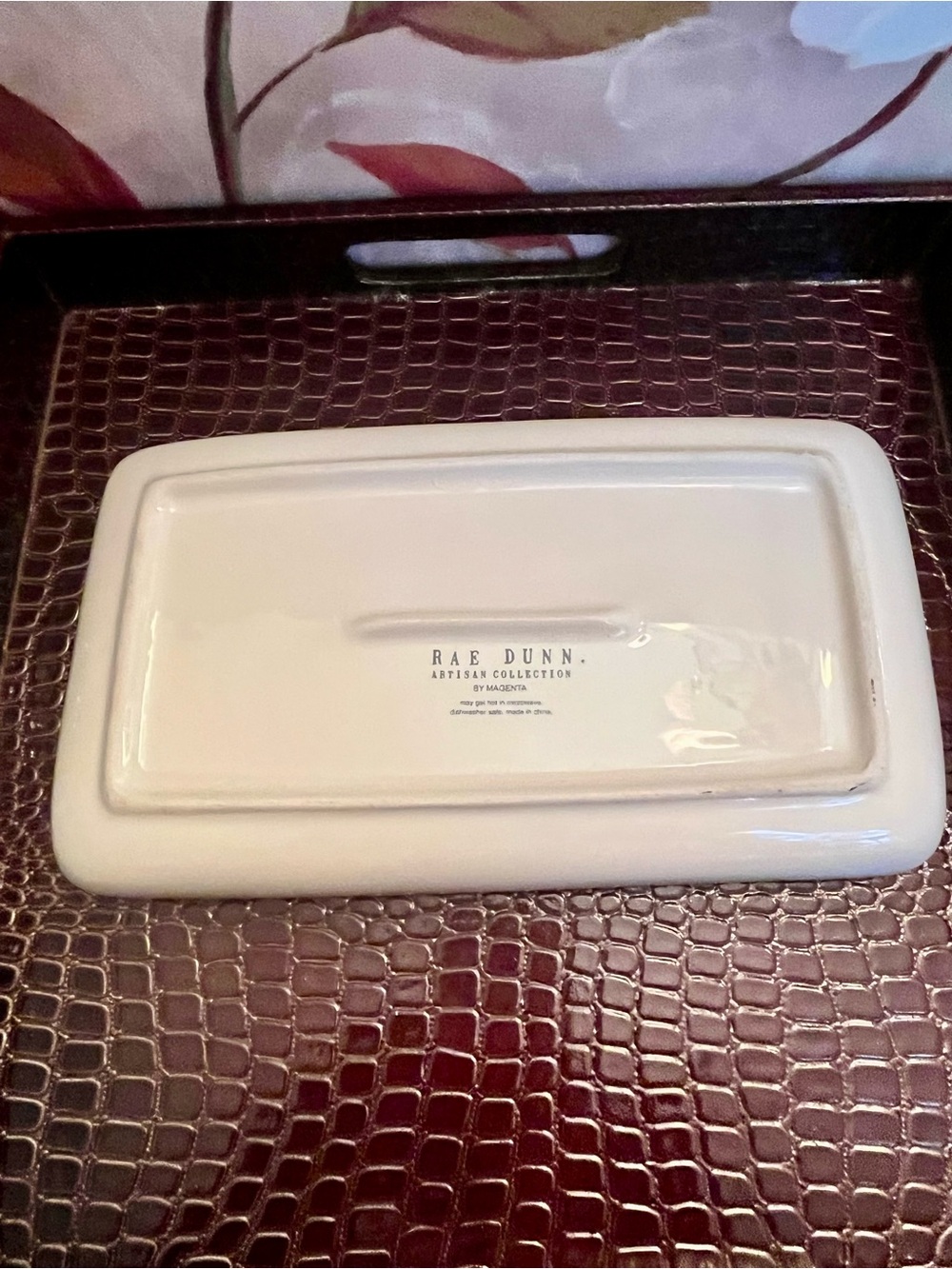Rae Dunn “Woof” GUC White Ceramic Trinket Tray w/Small Nick on Left Corner - Picture 5 of 7